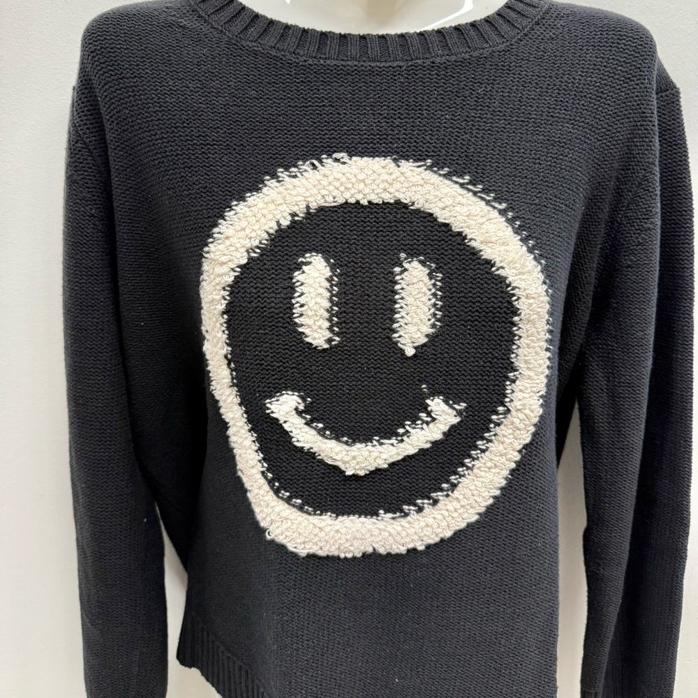 Lisa Todd Black and Cream "Happy Camper" Smiley Sweater